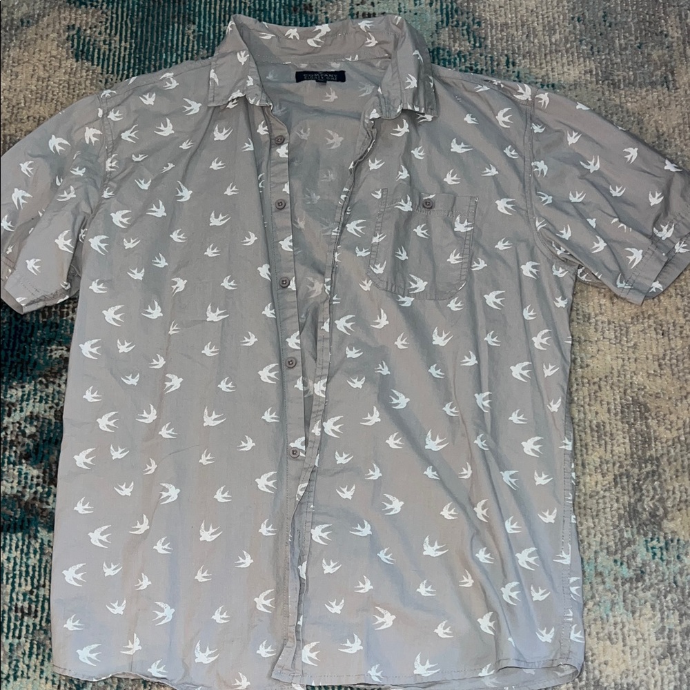 Gray Bird Print Men's Shirt